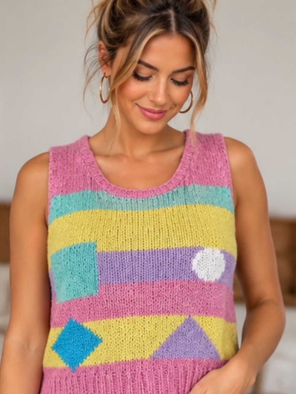 Vintage Jessica Ltd. geometric color block sweater vest